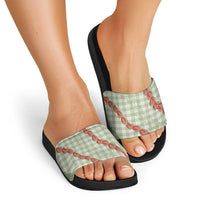 Omaomao Aloha Hawaii Slide Sandals Rosebud Lei With Palaka Motif - Polynesian Pride