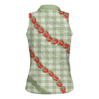 Omaomao Aloha Hawaii Women Sleeveless Polo Shirt Rosebud Lei With Palaka Motif - Polynesian Pride