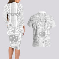 personalised-samoa-white-sunday-couples-matching-long-sleeve-bodycon-dress-and-hawaiian-shirt-manuia-le-aso-sa-o-tamaiti-polynesian-plumeria