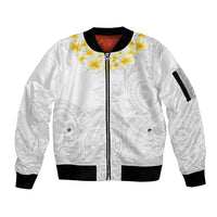 Samoa White Sunday Sleeve Zip Bomber Jacket Lotu Tamaiti 2023 With Coat Of Arms LT14 Unisex White - Polynesian Pride