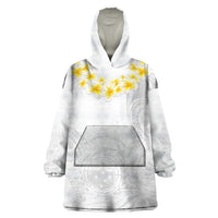 Personalised Samoa White Sunday Wearable Blanket Hoodie Lotu Tamaiti 2023 With Coat Of Arms LT14 One Size White - Polynesian Pride