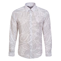 Polynesia White Sunday Family Matching Mermaid Dress and Hawaiian Shirt Polynesian Pattern With Tropical Flowers LT14 Dad's Shirt - Long Sleeve White - Polynesian Pride