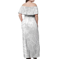 Polynesia White Sunday Off Shoulder Maxi Dress Polynesian Pattern With Tropical Flowers LT14 - Polynesian Pride