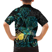 New Zealand Fantail Bird Family Matching Summer Maxi Dress and Hawaiian Shirt Maori Piwakawaka Kowhai - Paua Shell Pattern LT14 - Polynesian Pride