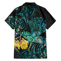 New Zealand Fantail Bird Family Matching Summer Maxi Dress and Hawaiian Shirt Maori Piwakawaka Kowhai - Paua Shell Pattern LT14 - Polynesian Pride