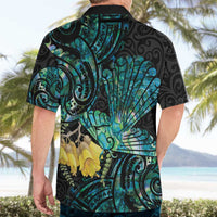 New Zealand Fantail Bird Hawaiian Shirt Maori Piwakawaka Kowhai - Paua Shell Pattern LT14 - Polynesian Pride