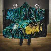 New Zealand Fantail Bird Hooded Blanket Maori Piwakawaka Kowhai - Paua Shell Pattern