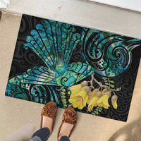 New Zealand Fantail Bird Rubber Doormat Maori Piwakawaka Kowhai - Paua Shell Pattern