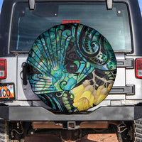 New Zealand Fantail Bird Spare Tire Cover Maori Piwakawaka Kowhai - Paua Shell Pattern
