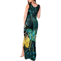 New Zealand Fantail Bird Tank Maxi Dress Maori Piwakawaka Kowhai - Paua Shell Pattern