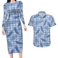 Blue Palaka Hawaii Palapalai Couples Matching Long Sleeve Bodycon Dress and Hawaiian Shirt Hawaiian Fern - Polynesian Pride