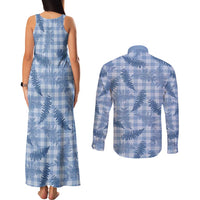 Blue Palaka Hawaii Palapalai Couples Matching Tank Maxi Dress and Long Sleeve Button Shirt Hawaiian Fern - Polynesian Pride