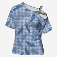 Blue Palaka Hawaii Palapalai Cross Shoulder Shirt Hawaiian Fern - Polynesian Pride