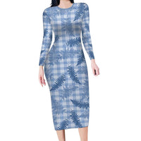 Blue Palaka Hawaii Palapalai Family Matching Long Sleeve Bodycon Dress and Hawaiian Shirt Hawaiian Fern - Polynesian Pride