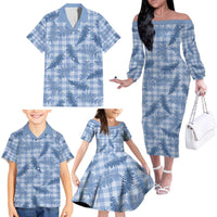 Blue Palaka Hawaii Palapalai Family Matching Off The Shoulder Long Sleeve Dress and Hawaiian Shirt Hawaiian Fern - Polynesian Pride