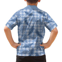 Blue Palaka Hawaii Palapalai Family Matching Off Shoulder Short Dress and Hawaiian Shirt Hawaiian Fern LT14 - Polynesian Pride
