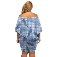Blue Palaka Hawaii Palapalai Family Matching Off Shoulder Short Dress and Hawaiian Shirt Hawaiian Fern - Polynesian Pride