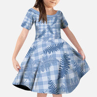 Blue Palaka Hawaii Palapalai Family Matching Short Sleeve Bodycon Dress and Hawaiian Shirt Hawaiian Fern LT14 Daughter's Dress Blue - Polynesian Pride