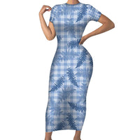 Blue Palaka Hawaii Palapalai Family Matching Short Sleeve Bodycon Dress and Hawaiian Shirt Hawaiian Fern LT14 Mom's Dress Blue - Polynesian Pride