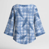 Blue Palaka Hawaii Palapalai Kimono Sleeve Blouse Hawaiian Fern - Polynesian Pride