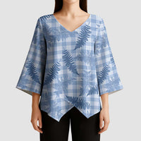 Blue Palaka Hawaii Palapalai Kimono Sleeve Blouse Hawaiian Fern - Polynesian Pride
