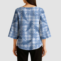 Blue Palaka Hawaii Palapalai Kimono Sleeve Blouse Hawaiian Fern - Polynesian Pride