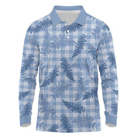 Blue Palaka Hawaii Palapalai Long Sleeve Polo Shirt Hawaiian Fern - Polynesian Pride