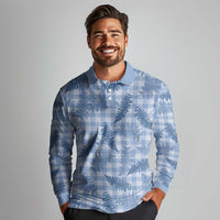 Blue Palaka Hawaii Palapalai Long Sleeve Polo Shirt Hawaiian Fern - Polynesian Pride