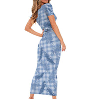 Blue Palaka Hawaii Palapalai Short Sleeve Bodycon Dress Hawaiian Fern - Polynesian Pride
