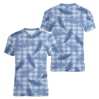 Blue Palaka Hawaii Palapalai Women V-Neck T-Shirt Hawaiian Fern LT14 - Polynesian Pride