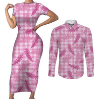 Purple Palaka Hawaii Palapalai Couples Matching Short Sleeve Bodycon Dress and Long Sleeve Button Shirt Hawaiian Fern - Polynesian Pride