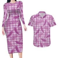 Pink Palaka Hawaii Palapalai Couples Matching Long Sleeve Bodycon Dress and Hawaiian Shirt Hawaiian Fern - Polynesian Pride