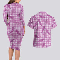 Pink Palaka Hawaii Palapalai Couples Matching Long Sleeve Bodycon Dress and Hawaiian Shirt Hawaiian Fern - Polynesian Pride