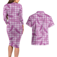 Pink Palaka Hawaii Palapalai Couples Matching Long Sleeve Bodycon Dress and Hawaiian Shirt Hawaiian Fern - Polynesian Pride