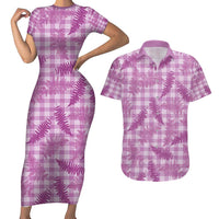 Pink Palaka Hawaii Palapalai Couples Matching Short Sleeve Bodycon Dress and Hawaiian Shirt Hawaiian Fern - Polynesian Pride