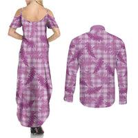 Pink Palaka Hawaii Palapalai Couples Matching Summer Maxi Dress and Long Sleeve Button Shirt Hawaiian Fern LT14 - Polynesian Pride
