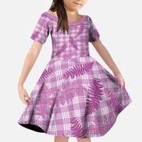 Pink Palaka Hawaii Palapalai Family Matching Off Shoulder Maxi Dress and Hawaiian Shirt Hawaiian Fern LT14 Daughter's Dress Pink - Polynesian Pride