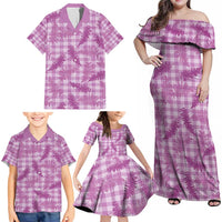 Pink Palaka Hawaii Palapalai Family Matching Off Shoulder Maxi Dress and Hawaiian Shirt Hawaiian Fern LT14 - Polynesian Pride
