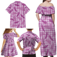 Pink Palaka Hawaii Palapalai Family Matching Off Shoulder Maxi Dress and Hawaiian Shirt Hawaiian Fern LT14 - Polynesian Pride