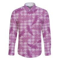 Pink Palaka Hawaii Palapalai Family Matching Off Shoulder Maxi Dress and Hawaiian Shirt Hawaiian Fern LT14 Dad's Shirt - Long Sleeve Pink - Polynesian Pride