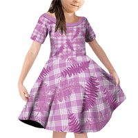 Pink Palaka Hawaii Palapalai Family Matching Off Shoulder Short Dress and Hawaiian Shirt Hawaiian Fern LT14 Daughter's Dress Pink - Polynesian Pride