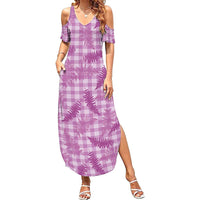 Pink Palaka Hawaii Palapalai Family Matching Summer Maxi Dress and Hawaiian Shirt Hawaiian Fern LT14 Mom's Dress Pink - Polynesian Pride