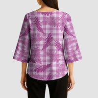 Pink Palaka Hawaii Palapalai Kimono Sleeve Blouse Hawaiian Fern - Polynesian Pride