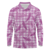 Pink Palaka Hawaii Palapalai Long Sleeve Polo Shirt Hawaiian Fern - Polynesian Pride