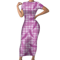 Pink Palaka Hawaii Palapalai Short Sleeve Bodycon Dress Hawaiian Fern LT14 Long Dress Pink - Polynesian Pride