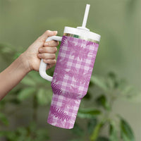 Pink Palaka Hawaii Palapalai Tumbler With Handle Hawaiian Fern - Polynesian Pride