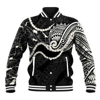 Aloha Hawaii Kalo Pikake Lei Baseball Jacket Chest Tattoo Black Hawaiian Pattern