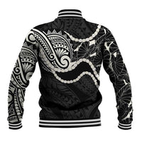 Aloha Hawaii Kalo Pikake Lei Baseball Jacket Chest Tattoo Black Hawaiian Pattern