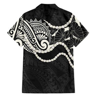 Aloha Hawaii Kalo Pikake Lei Family Matching Off Shoulder Short Dress and Hawaiian Shirt Chest Tattoo Black Hawaiian Pattern LT14 - Polynesian Pride