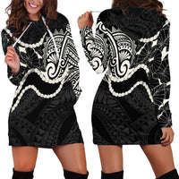 Aloha Hawaii Kalo Pikake Lei Hoodie Dress Chest Tattoo Black Hawaiian Pattern LT14 - Polynesian Pride